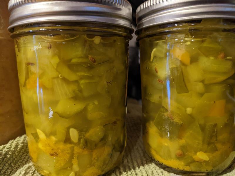 two half pint jars of dill pickle relish