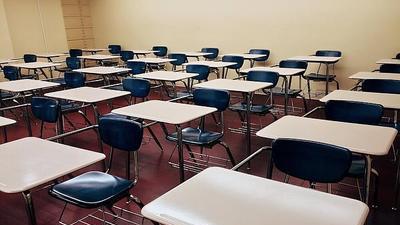 desks lined up in a classroom