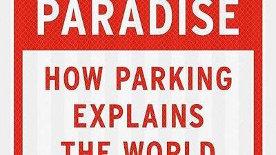 the cover of the book Paved Paradise by Henry Grabar, looking like red and white parking sign